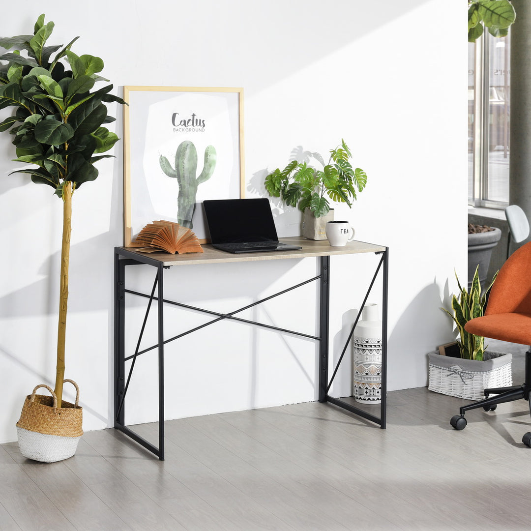 Furniture R Folding Computer Table, Small Space Foldable Desk, MDF & Metal Frame, Portable Desk for Home Office, Writing Workstation for Living Room, Bedroom, Dormitory, 100x50x75.5cm, Oak