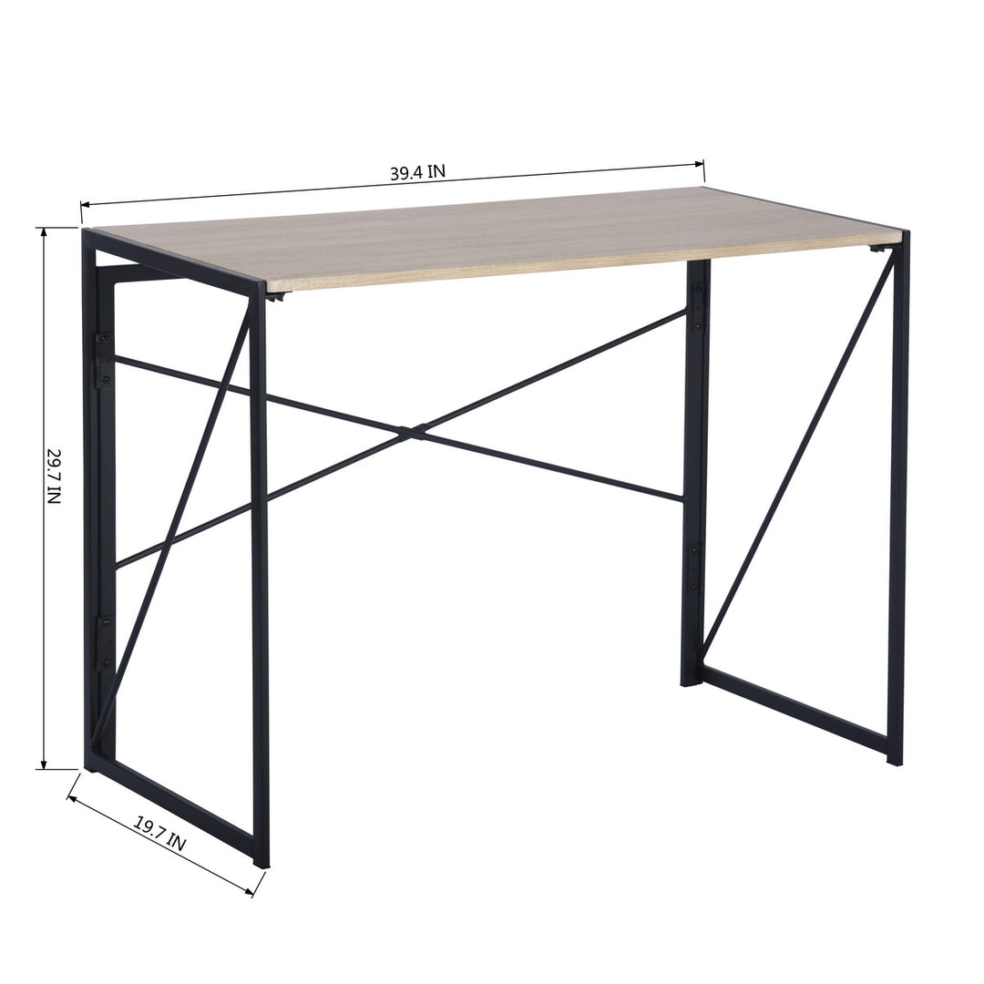 Bureau pliable FurnitureR pour la maison ou le bureau, table d'ordinateur pliable et compacte, structure en métal, 100 cm (39,4 pouces), chêne.