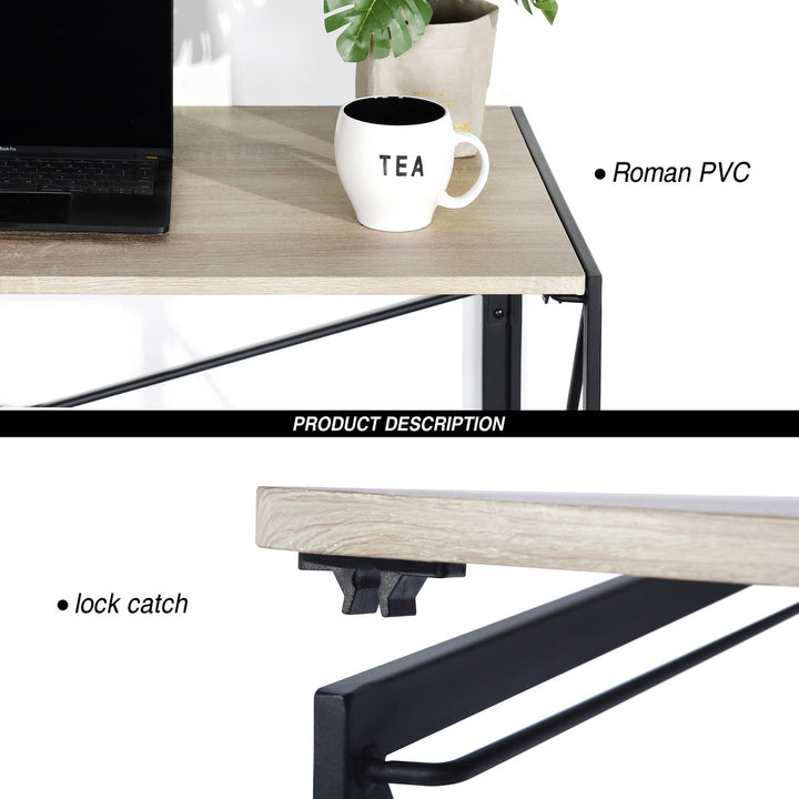 Furniture R Folding Computer Table, Small Space Foldable Desk, MDF & Metal Frame, Portable Desk for Home Office, Writing Workstation for Living Room, Bedroom, Dormitory, 100x50x75.5cm, Oak