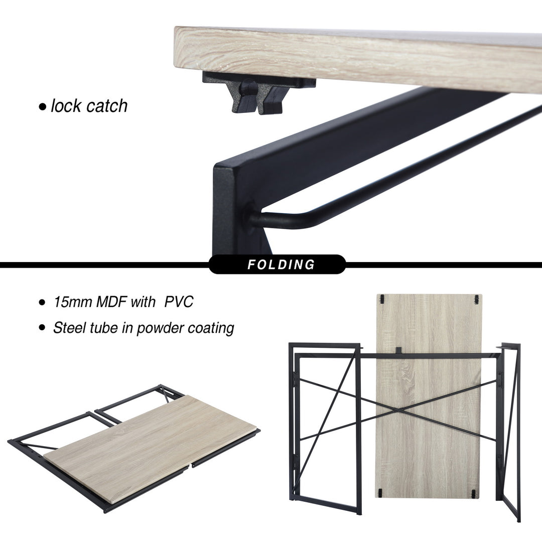 Furniture R Folding Computer Table, Small Space Foldable Desk, MDF & Metal Frame, Portable Desk for Home Office, Writing Workstation for Living Room, Bedroom, Dormitory, 100x50x75.5cm, Oak