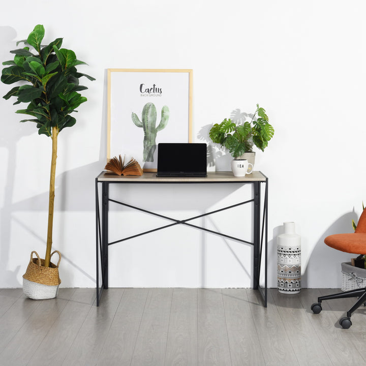 Furniture R Folding Computer Table, Small Space Foldable Desk, MDF & Metal Frame, Portable Desk for Home Office, Writing Workstation for Living Room, Bedroom, Dormitory, 100x50x75.5cm, Oak