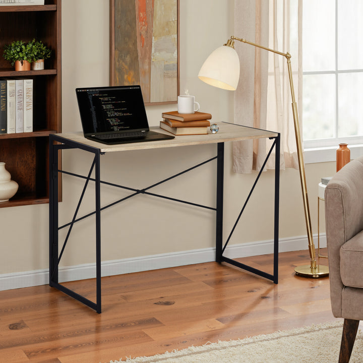 Bureau pliable FurnitureR pour la maison ou le bureau, table d'ordinateur pliable et compacte, structure en métal, 100 cm (39,4 pouces), chêne.