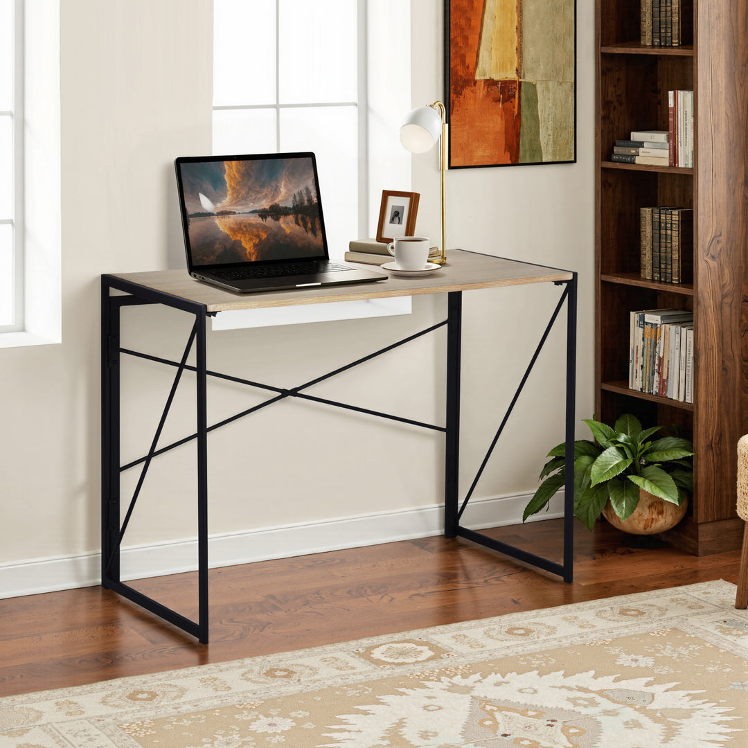 FurnitureR Folding Computer Table, Small Space Foldable Desk, MDF & Metal Frame, Portable Desk for Home Office, Writing Workstation for Living Room, Bedroom, Dormitory, 100x50x75.5cm