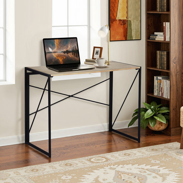 FurnitureR Folding Computer Table, Small Space Foldable Desk, MDF & Metal Frame, Portable Desk for Home Office, Writing Workstation for Living Room, Bedroom, Dormitory, 100x50x75.5cm