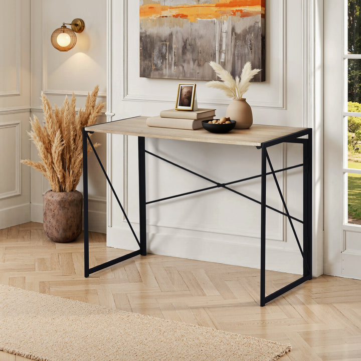 FurnitureR Folding Computer Table, Small Space Foldable Desk, MDF & Metal Frame, Portable Desk for Home Office, Writing Workstation for Living Room, Bedroom, Dormitory, 100x50x75.5cm