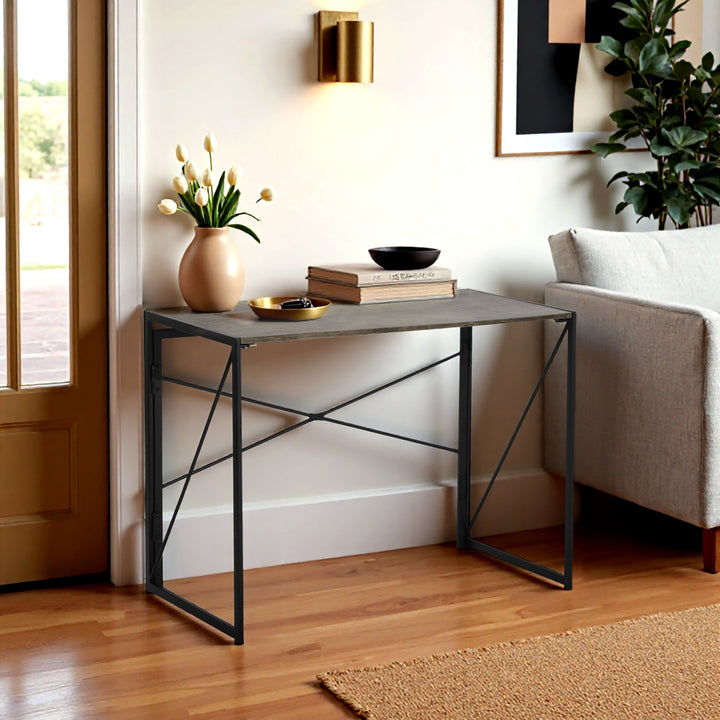 Bureau pliable FurnitureR pour la maison ou le bureau, table d'ordinateur pliable et compacte, structure en métal, 100 cm (39,4 pouces), chêne.