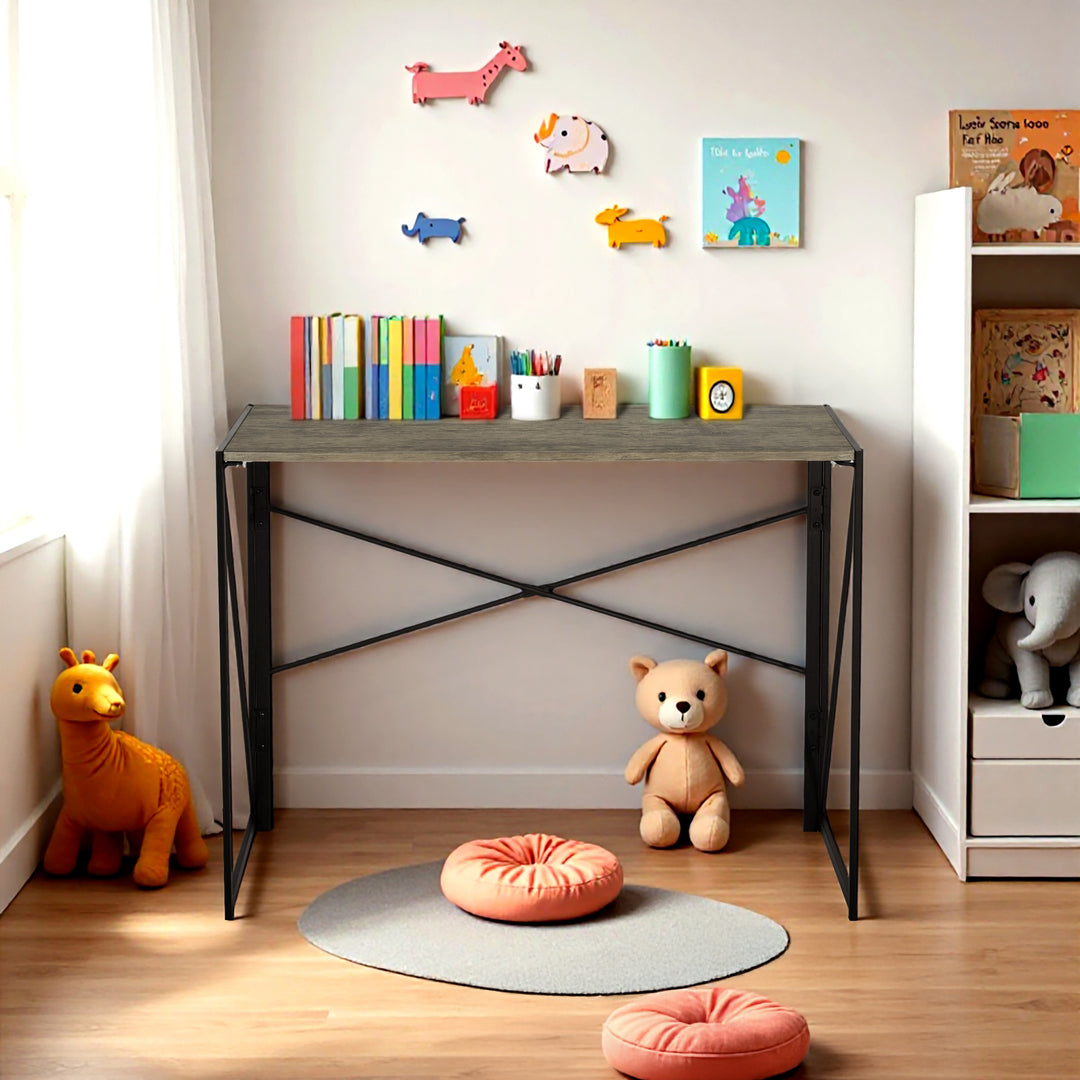 Bureau pliable FurnitureR pour la maison ou le bureau, table d'ordinateur pliable et compacte, structure en métal, 100 cm (39,4 pouces), chêne.