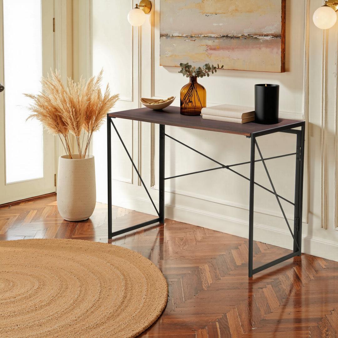 Bureau pliable FurnitureR pour la maison ou le bureau, table d'ordinateur pliable et compacte, structure en métal, 100 cm (39,4 pouces), chêne.