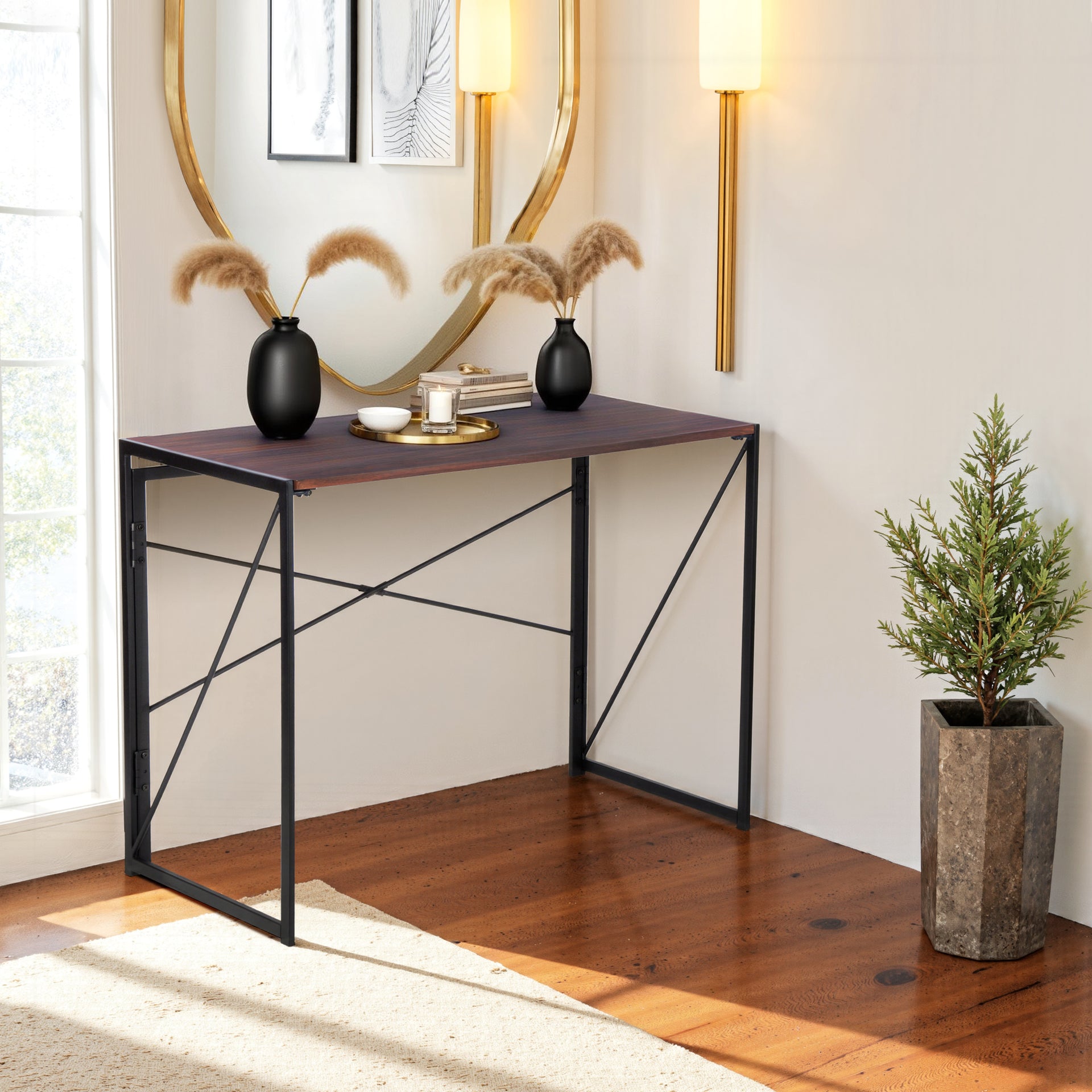 FurnitureR Bureau pliable pour la maison et le bureau, table d'étude pliable pour ordinateur, économiseur d'espace, poste de travail pliable simple, cadre en métal, 100,1 cm