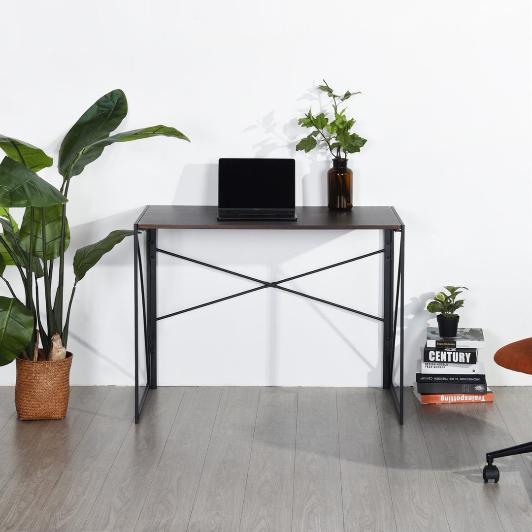 Furniture R Folding Computer Table, Small Space Foldable Desk, MDF & Metal Frame, Portable Desk for Home Office, Writing Workstation for Living Room, Bedroom, Dormitory, 100x50x75.5cm, Oak