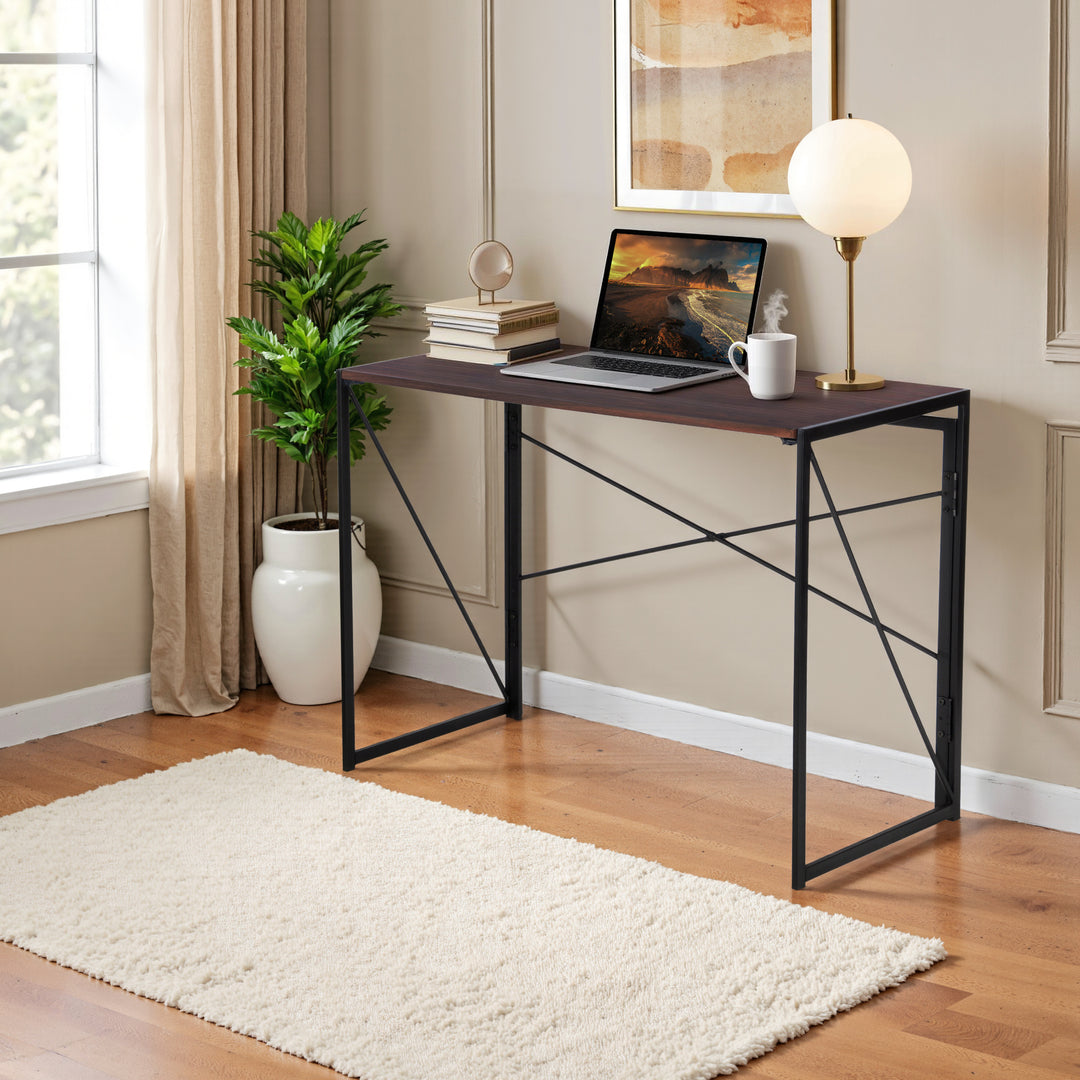 FurnitureR Folding Computer Table, Small Space Foldable Desk, MDF & Metal Frame, Portable Desk for Home Office, Writing Workstation for Living Room, Bedroom, Dormitory, 100x50x75.5cm