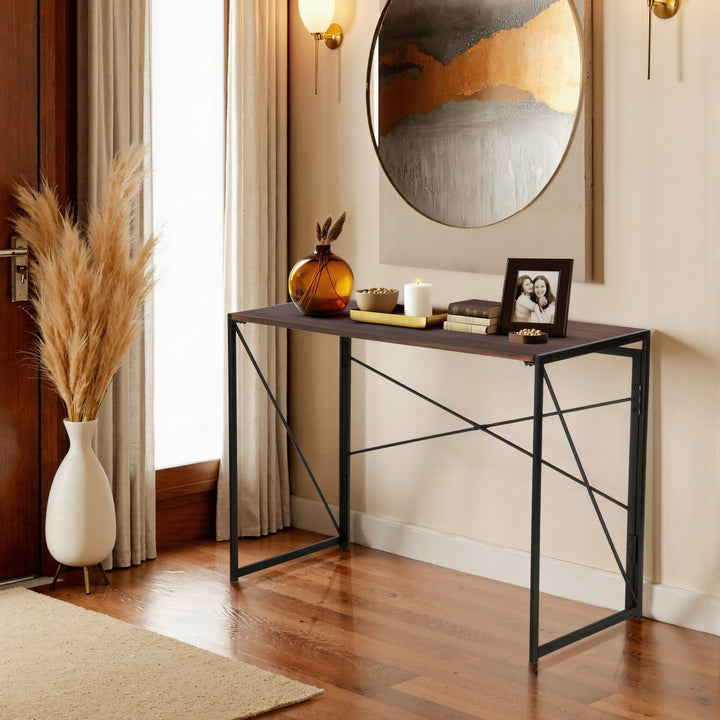 FurnitureR Folding Computer Table, Small Space Foldable Desk, MDF & Metal Frame, Portable Desk for Home Office, Writing Workstation for Living Room, Bedroom, Dormitory, 100x50x75.5cm