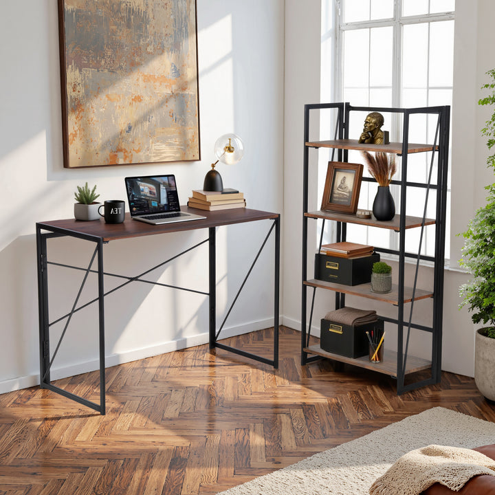 FurnitureR Folding Computer Table, Small Space Foldable Desk, MDF & Metal Frame, Portable Desk for Home Office, Writing Workstation for Living Room, Bedroom, Dormitory, 100x50x75.5cm