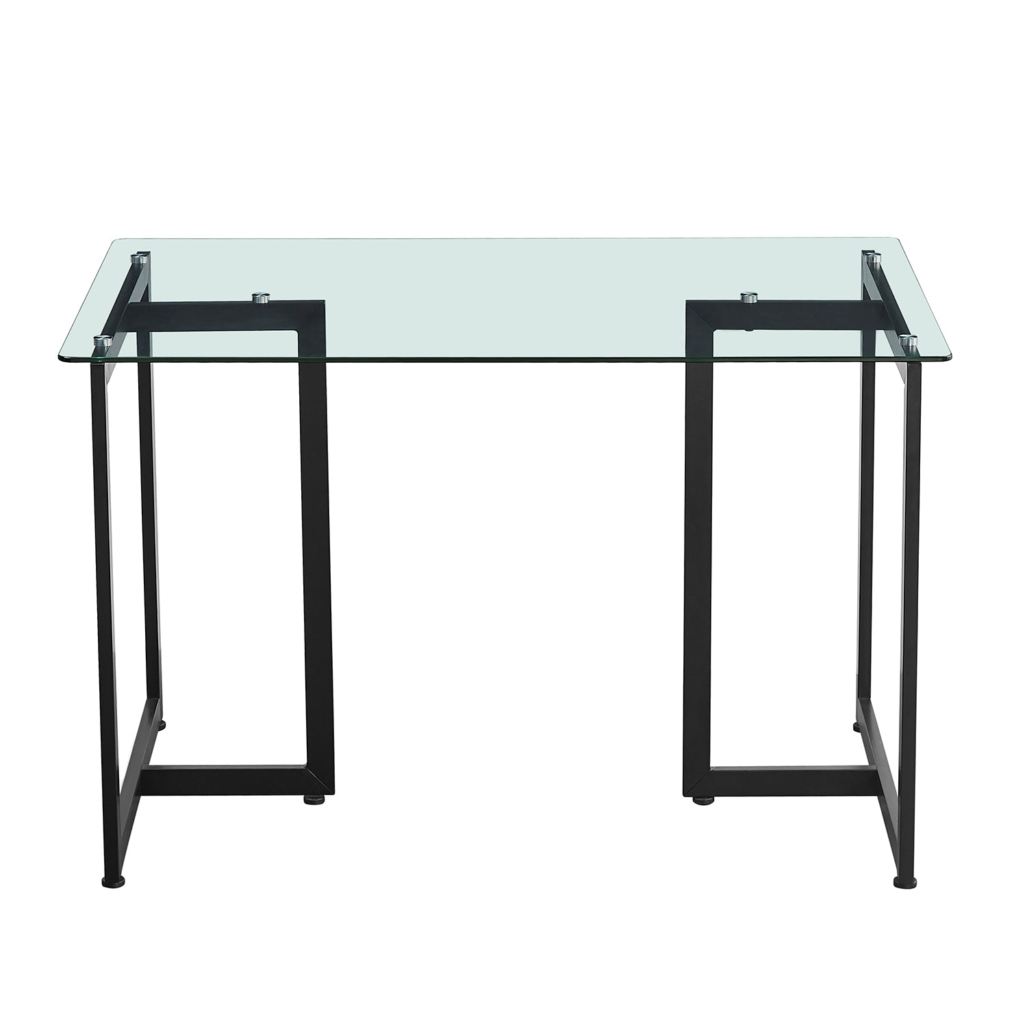 Table de salle à manger en verre FurnitureR de 140 cm (55,1 pouces), table de cuisine rectangulaire moderne avec structure métallique robuste, idéale pour la salle à manger ou le bureau à domicile, noire