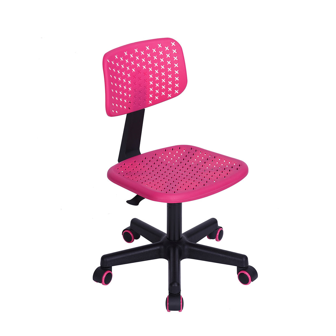 Chaise de bureau enfant FurnitureR sans accoudoirs, chaise de bureau mignonne pour enfants, chaise de bureau à dossier bas en plastique avec dossier bas et assise rembourrée, pivotante et réglable, rose