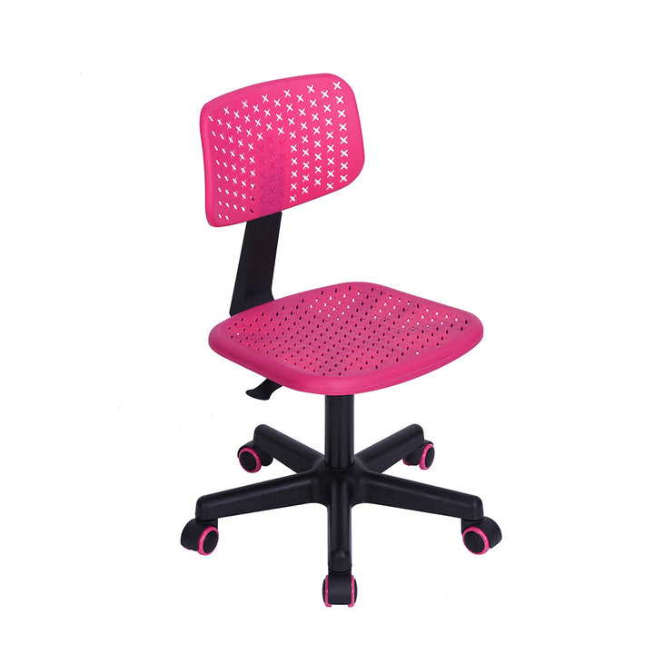 Chaise de bureau enfant FurnitureR sans accoudoirs, chaise de bureau mignonne pour enfants, chaise de bureau à dossier bas en plastique avec dossier bas et assise rembourrée, pivotante et réglable, rose