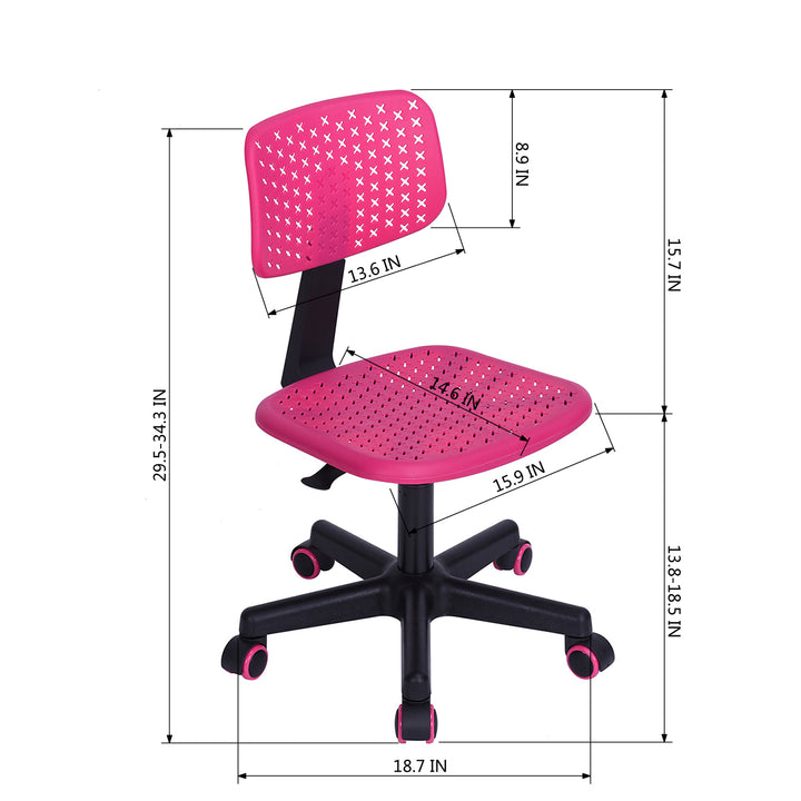 Chaise de bureau enfant FurnitureR sans accoudoirs, chaise de bureau mignonne pour enfants, chaise de bureau à dossier bas en plastique avec dossier bas et assise rembourrée, pivotante et réglable, rose