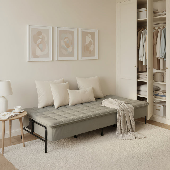 FurnitureR Convertible Sofa Bed with Adjustable Backrest, Folding Sleeper Sofa for Living Room, Guest Room, Tufted Cushion, Space-Saving Couch Bed