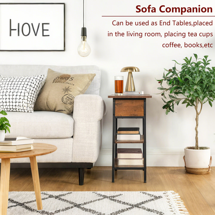 Table de chevet FurnitureR avec station de charge, ports USB et prises électriques, table d'appoint à 3 niveaux avec étagères de rangement et placard pour salon, chambre 