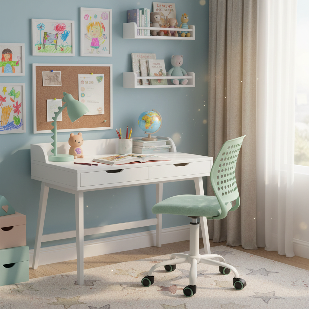 Conspiratory FurnitureR Chaise de Bureau Ergonomique Tissu Aqua avec Base Métal Blanc