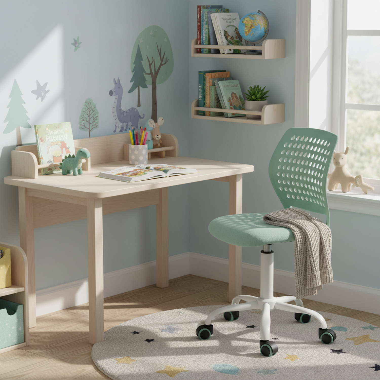 Conspiratory FurnitureR Chaise de Bureau Ergonomique Tissu Aqua avec Base Métal Blanc