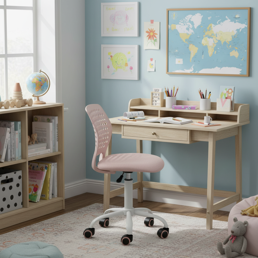 Odontalgia FurnitureR Chaise de Bureau Ergonomique Javis Malmo New Tissu Rose – Piètement Métal Blanc