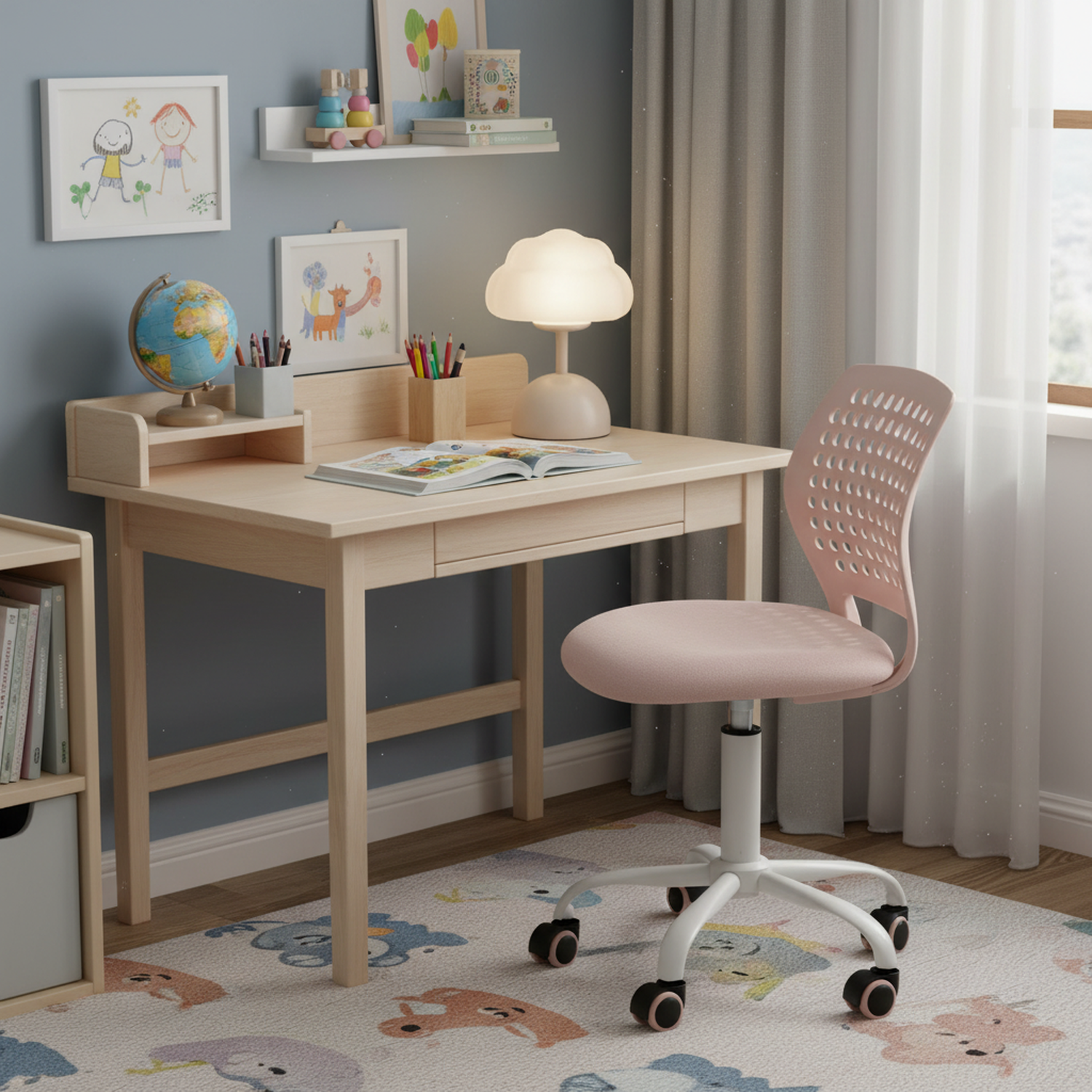 Odontalgia FurnitureR Chaise de Bureau Ergonomique Javis Malmo New Tissu Rose – Piètement Métal Blanc