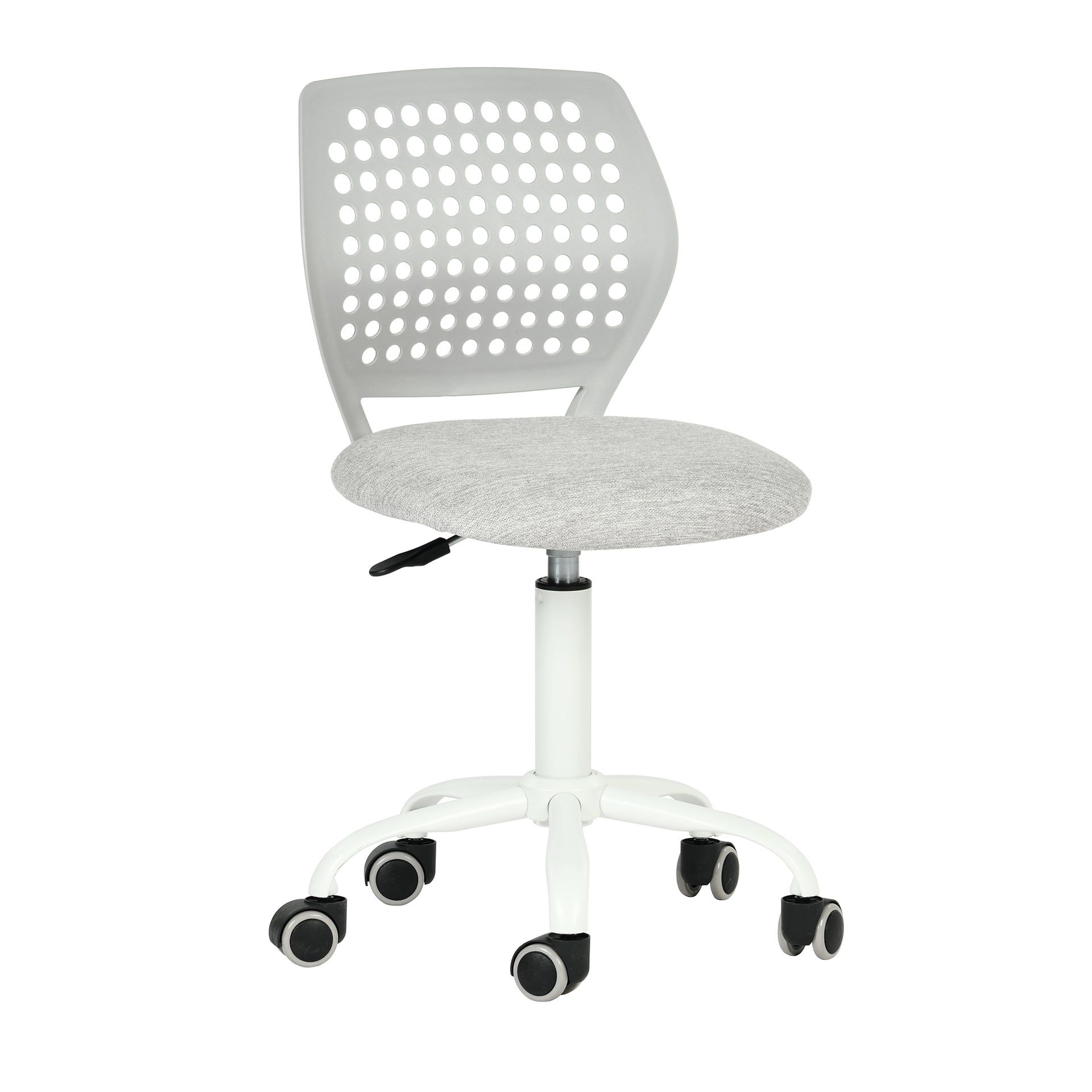 Chaise de bureau sans accoudoirs FurnitureR avec roulettes, compacte, pivotante et réglable en hauteur, idéale pour étudier ou travailler sur ordinateur. Dossier respirant, gris.