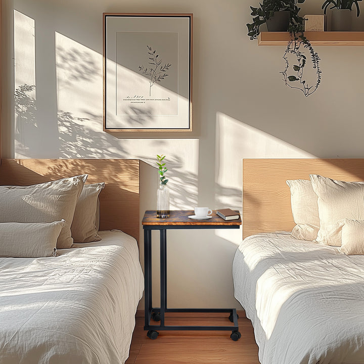 FurnitureR Schöner Tisch für ein Schlafzimmer mit Couch, Salon, Tisch mit zwei Ebenen und Roulette, Tisch mit offener Küche, braun 