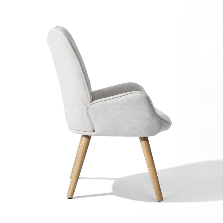 Gepolsterter Ohrensessel von FurnitureR, bequemer und stilvoller Wohnzimmersessel mit Stoffbezug und Beinen aus Massivholz, Beige/Eiche