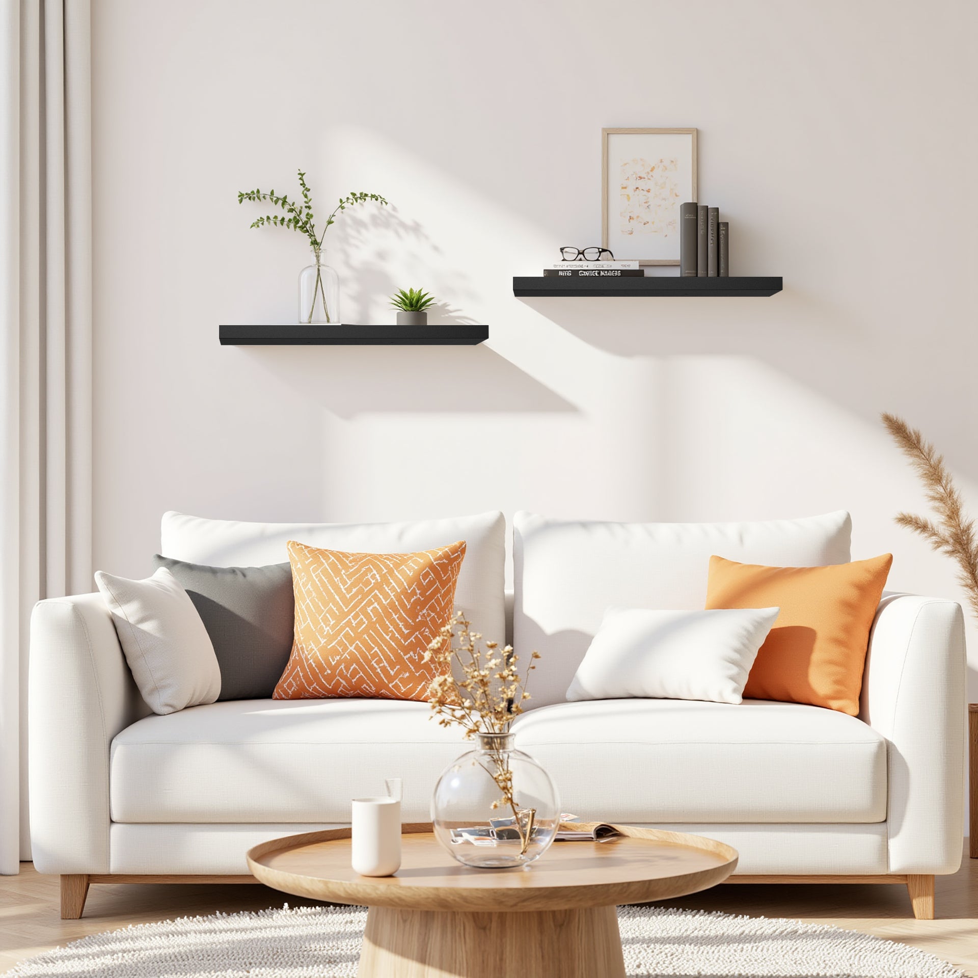Étagères flottantes FurnitureR, étagères murales décoratives, étagère murale rustique pour chambre, 60 cm de large, lot de 2, noir