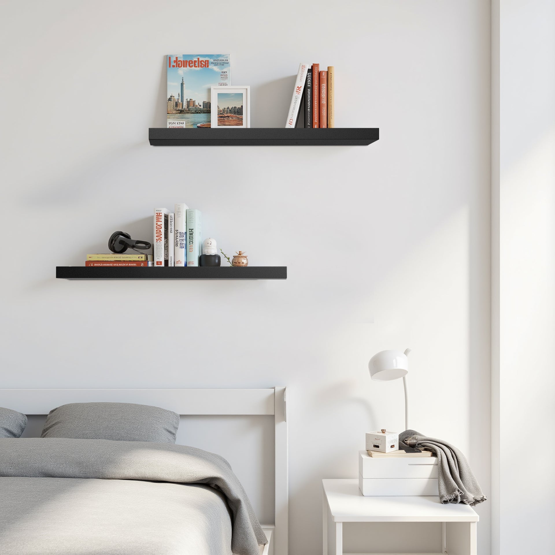 Étagères flottantes FurnitureR, étagères murales décoratives, étagère murale rustique pour chambre, 60 cm de large, lot de 2, noir