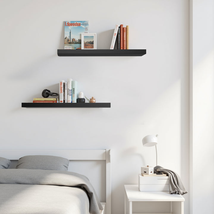 FurnitureR Floating Shelves, Wall Shelves for Home Decor, Rustic WallMounted Display Ledge for Bedroom, 23.62 Inch Wide, Set of 2, Black