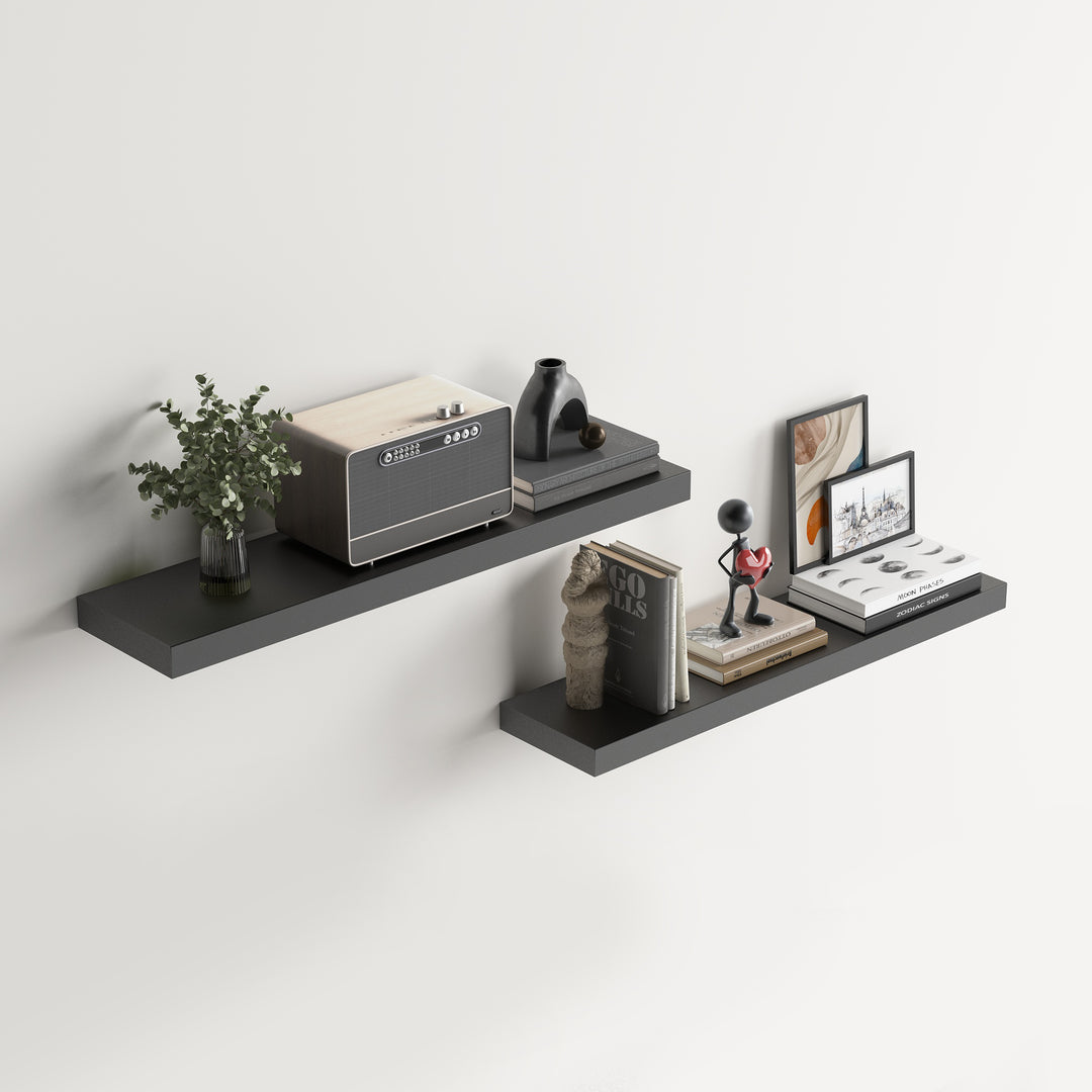 FurnitureR Floating Shelves, Wall Shelves for Home Decor, Rustic WallMounted Display Ledge for Bedroom, 23.62 Inch Wide, Set of 2, Black