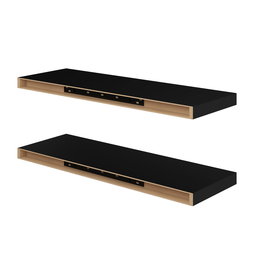 FurnitureR Floating Shelves, Wall Shelves for Home Decor, Rustic WallMounted Display Ledge for Bedroom, 23.62 Inch Wide, Set of 2, Black