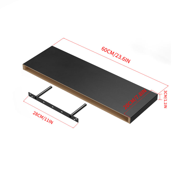 FurnitureR Floating Shelves, Wall Shelves for Home Decor, Rustic WallMounted Display Ledge for Bedroom, 23.62 Inch Wide, Set of 2, Black