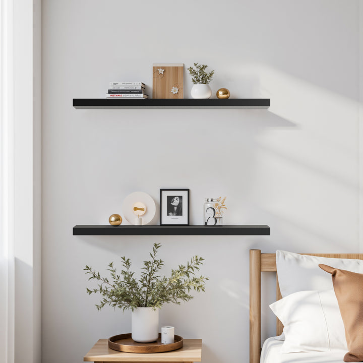 Ensemble de 2 étagères flottantes FurnitureR, étagères murales décoratives, étagère murale rustique pour salon, 80 cm de large, noir