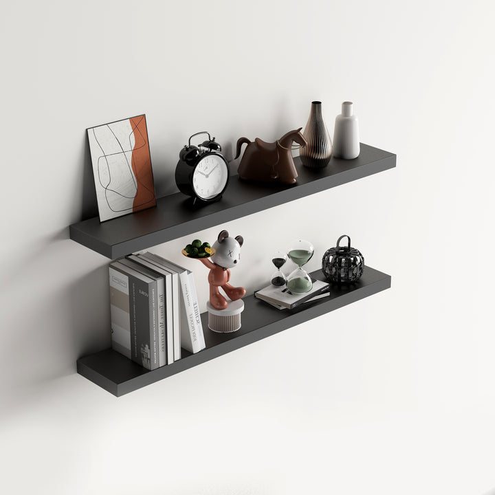 Ensemble de 2 étagères flottantes FurnitureR, étagères murales décoratives, étagère murale rustique pour salon, 80 cm de large, noir