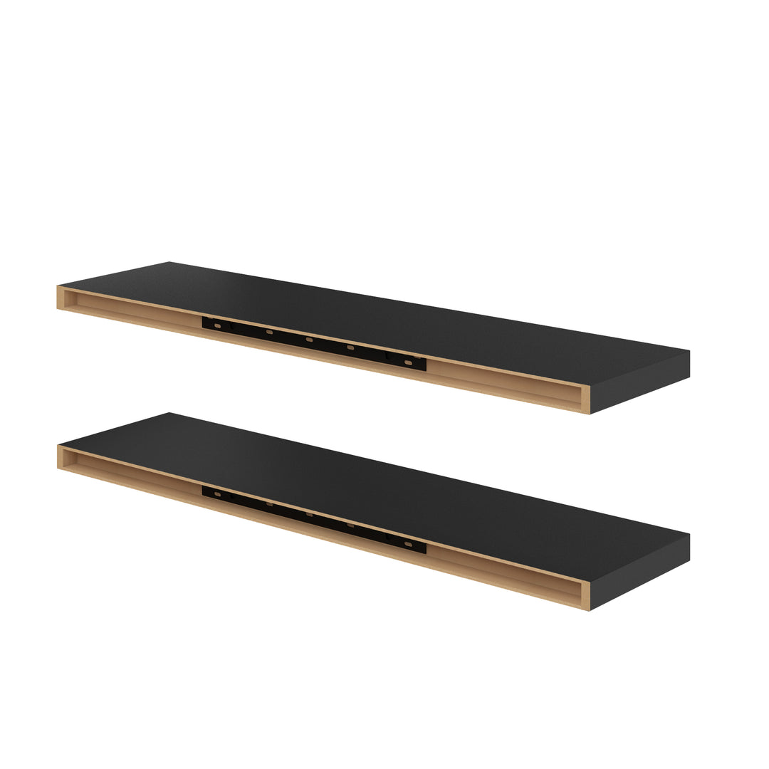 Ensemble de 2 étagères flottantes FurnitureR, étagères murales décoratives, étagère murale rustique pour salon, 80 cm de large, noir