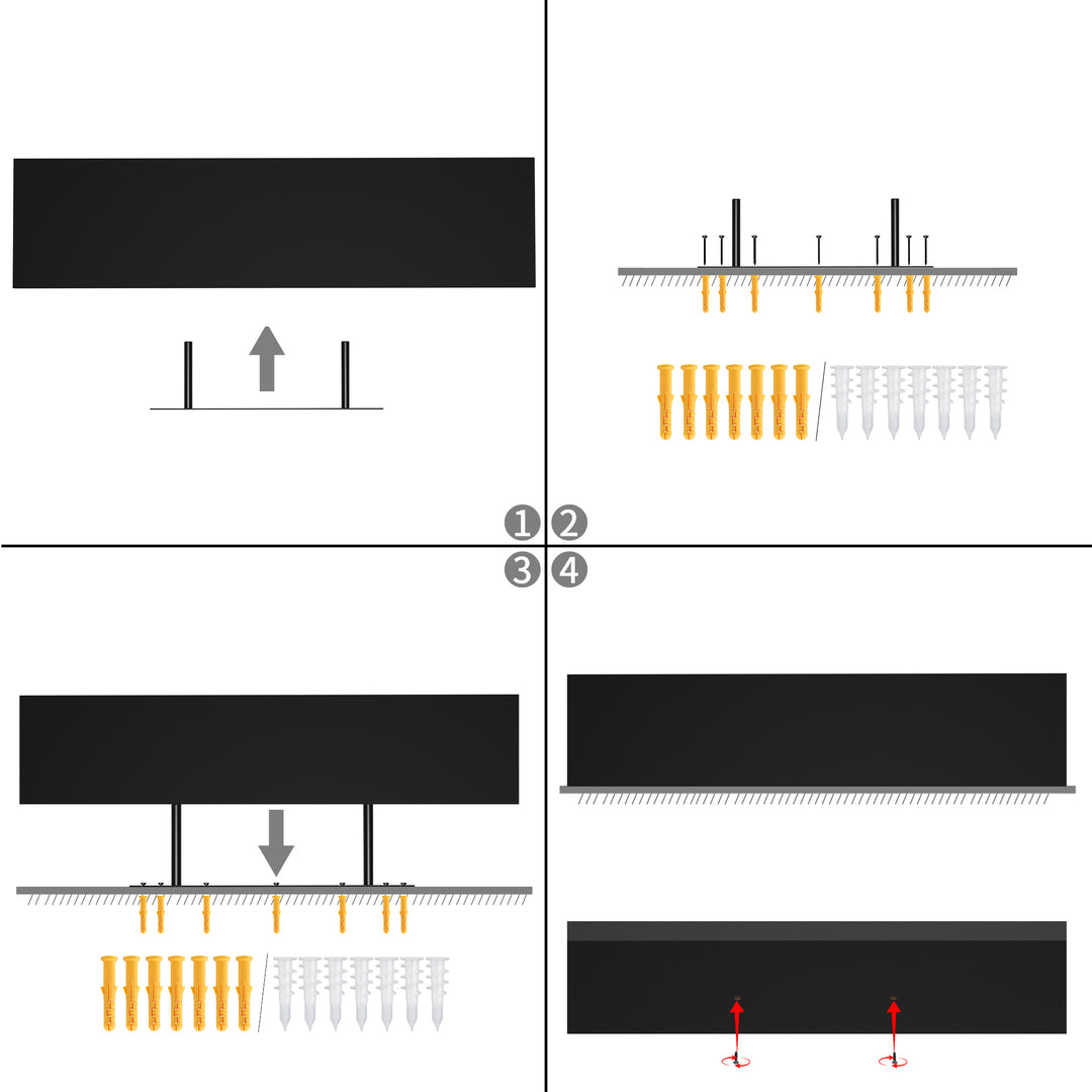 Ensemble de 2 étagères flottantes FurnitureR, étagères murales décoratives, étagère murale rustique pour salon, 80 cm de large, noir