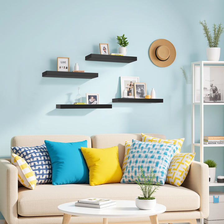 Étagères murales flottantes en bois FurnitureR, 40 cm de large, style rustique, fixation murale invisible pour salon, noir