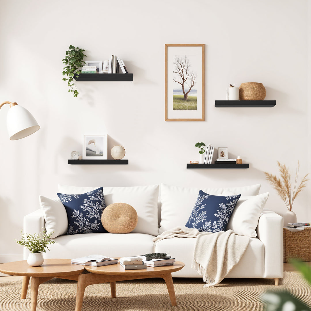 Étagères murales flottantes en bois FurnitureR, 40 cm de large, style rustique, fixation murale invisible pour salon, noir