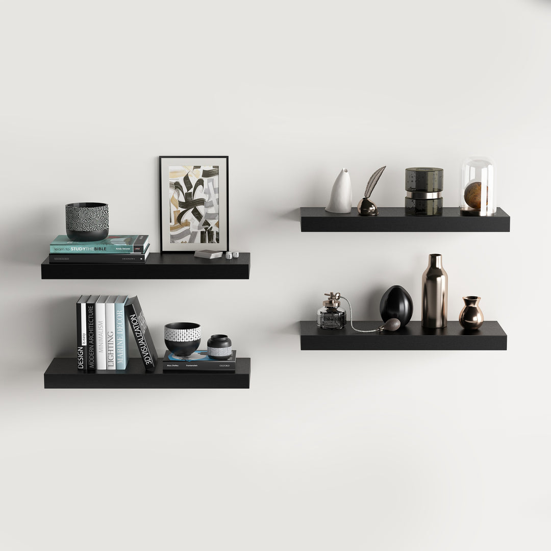 Étagères murales flottantes en bois FurnitureR, 40 cm de large, style rustique, fixation murale invisible pour salon, noir