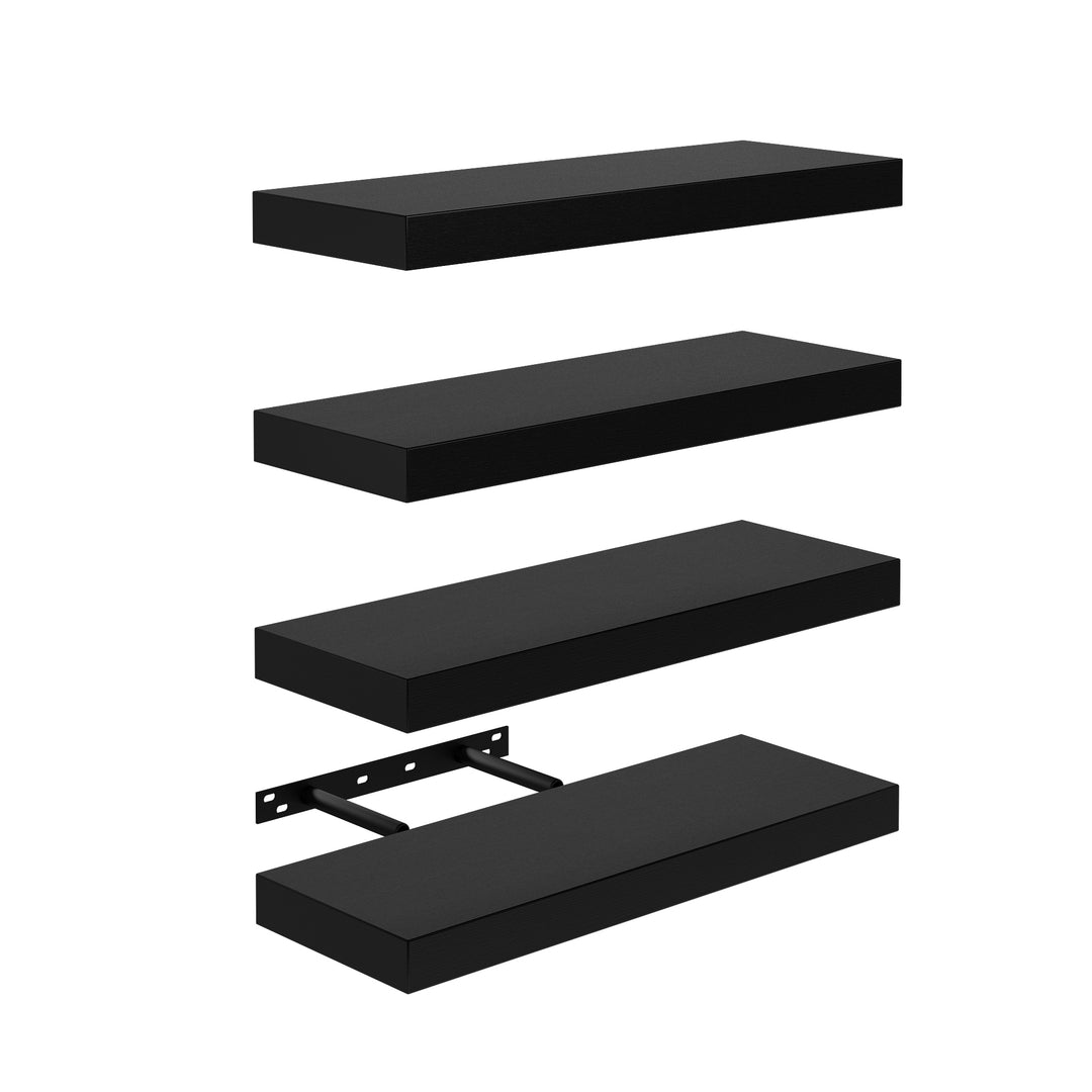 Étagères murales flottantes en bois FurnitureR, 40 cm de large, style rustique, fixation murale invisible pour salon, noir