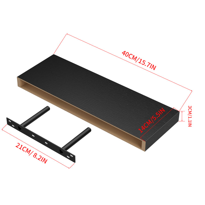 Étagères murales flottantes en bois FurnitureR, 40 cm de large, style rustique, fixation murale invisible pour salon, noir