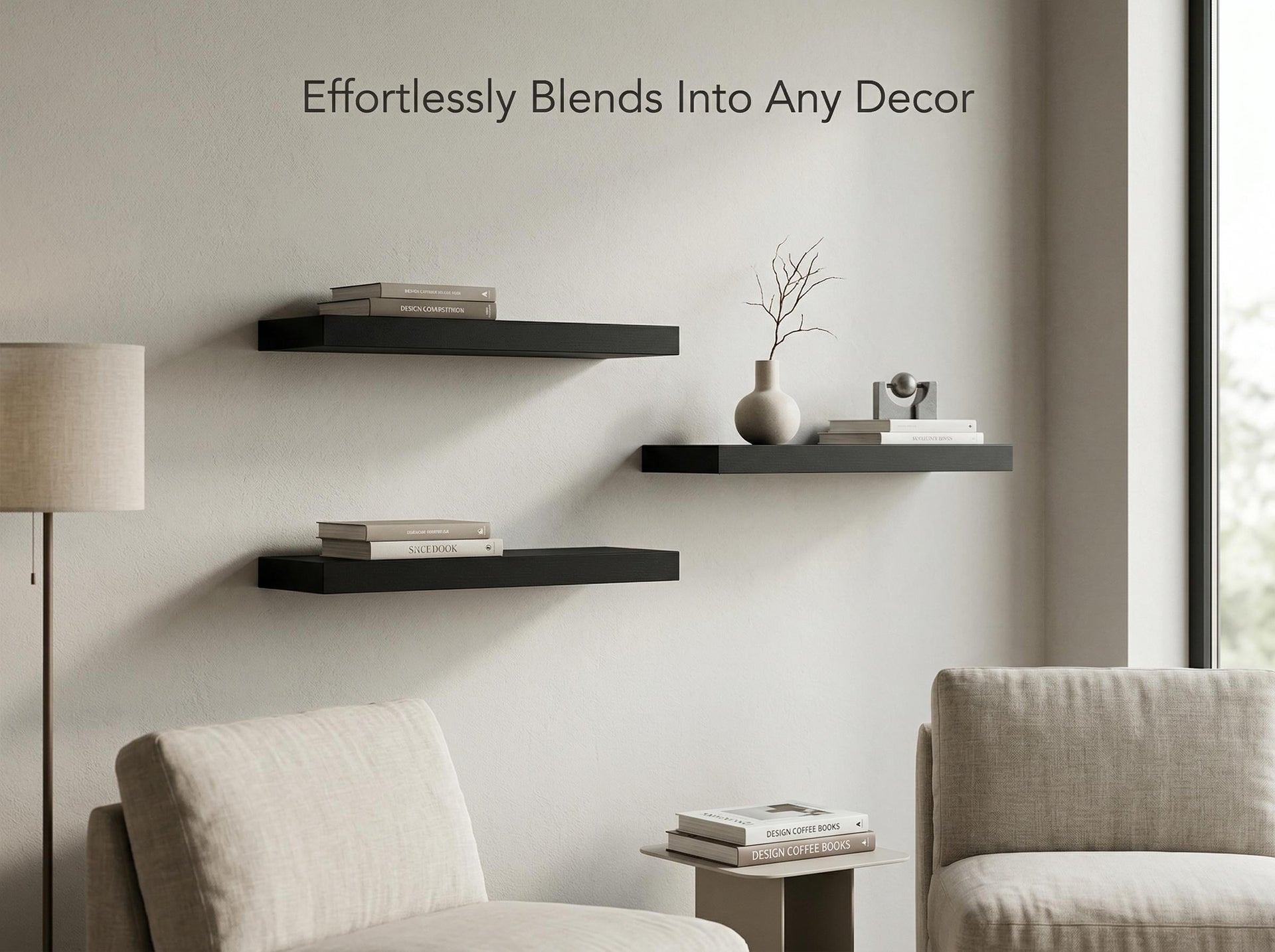 FurnitureR Étagère Murale Bois Noir 4 Pièces | MDF & Métal – FurnitureR