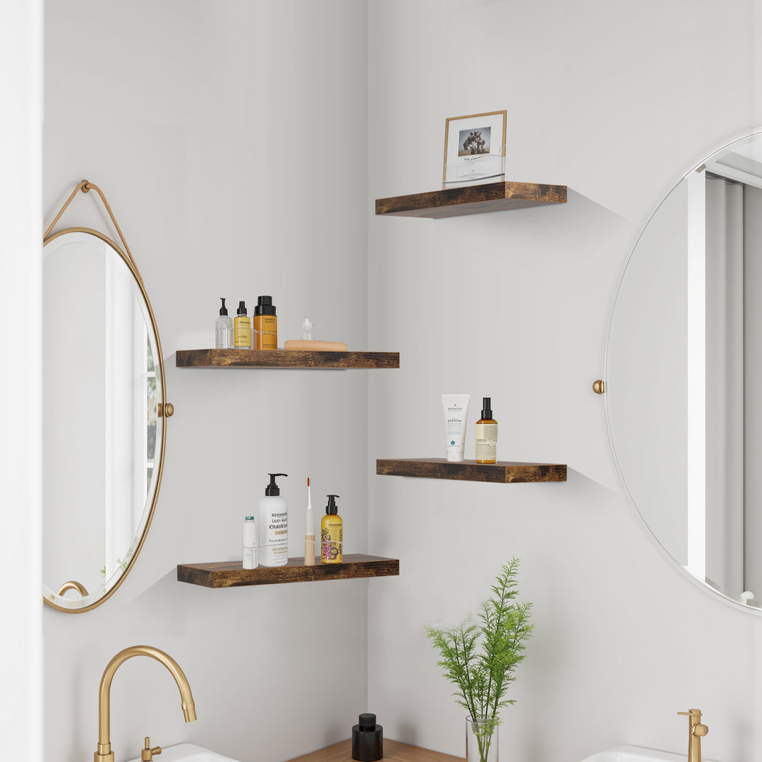 Étagères murales flottantes FurnitureR, 40 cm de large, style rustique, en bois, décoratives, fixation murale invisible, marron