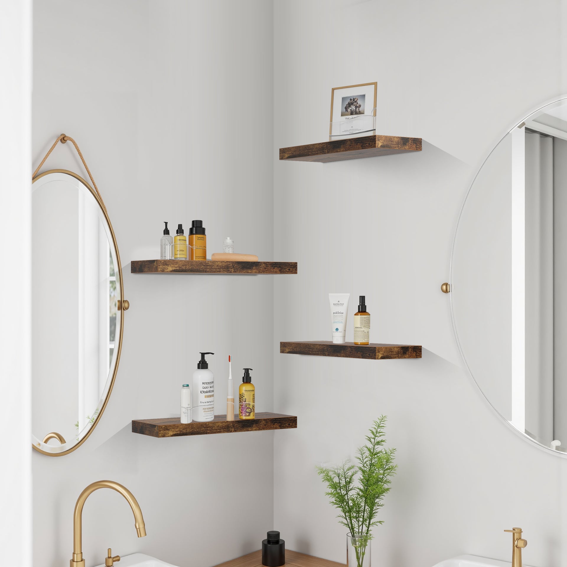 Étagères murales flottantes FurnitureR, 40 cm de large, style rustique, en bois, décoratives, fixation murale invisible, marron