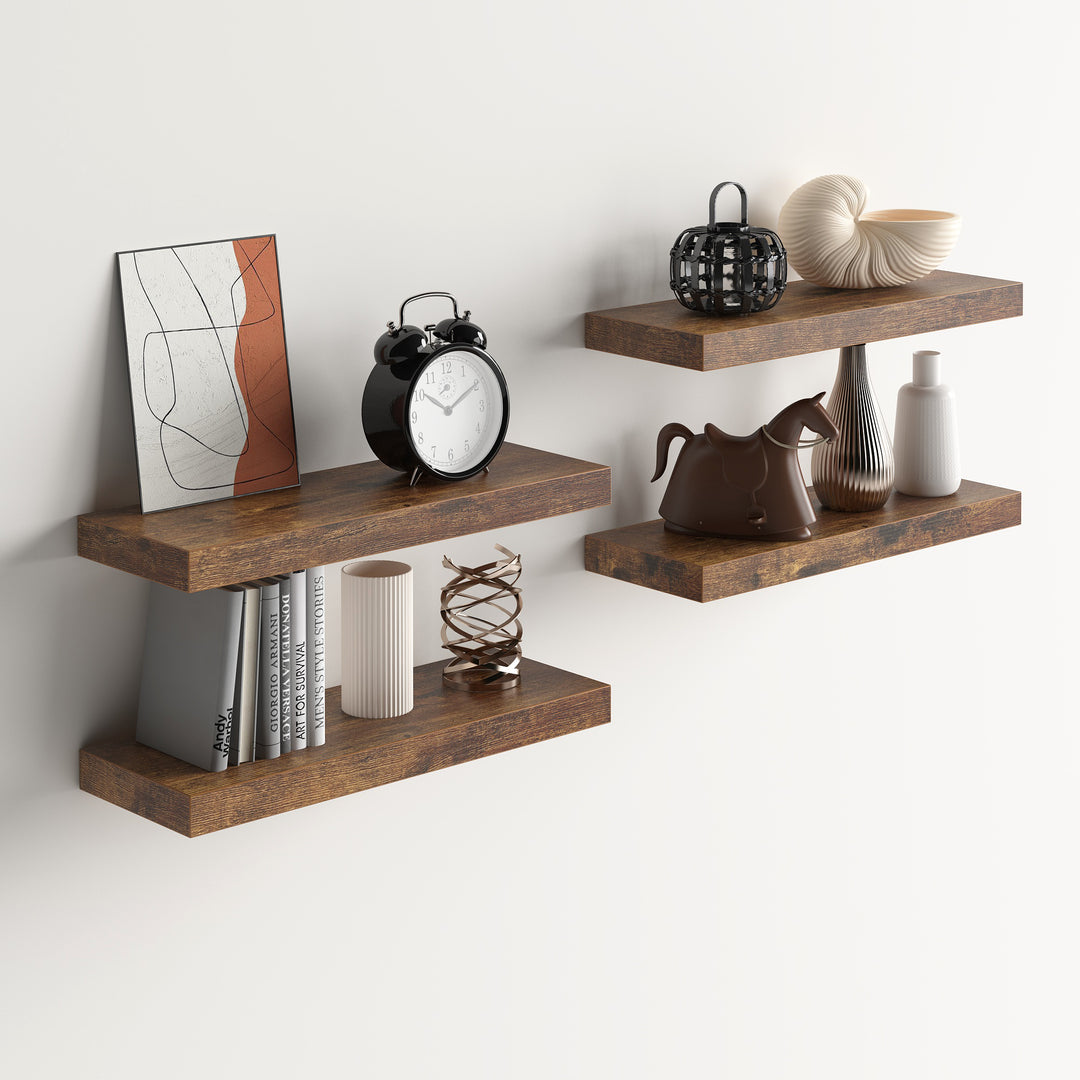 Étagères murales flottantes FurnitureR, 40 cm de large, style rustique, en bois, décoratives, fixation murale invisible, marron
