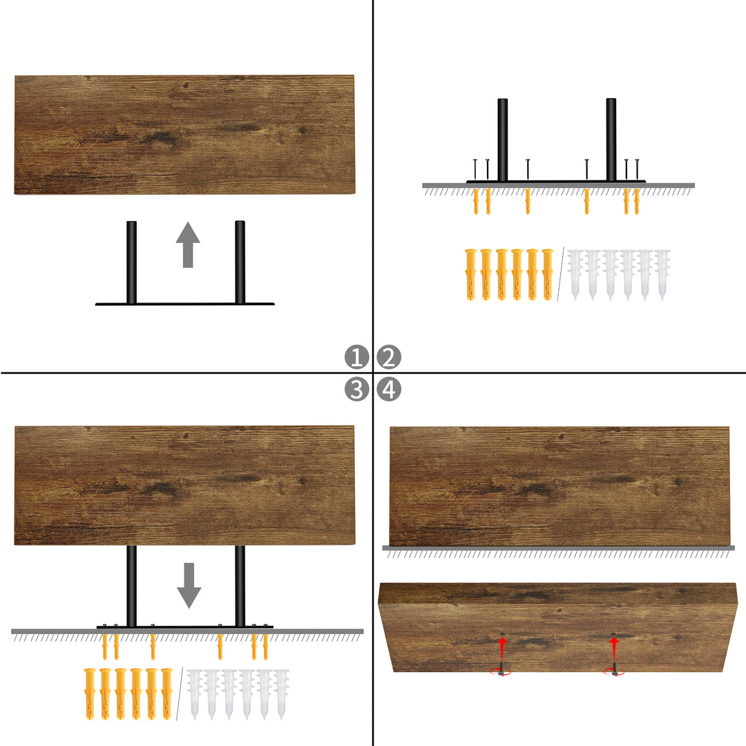 Étagères murales flottantes FurnitureR, 40 cm de large, style rustique, en bois, décoratives, fixation murale invisible, marron